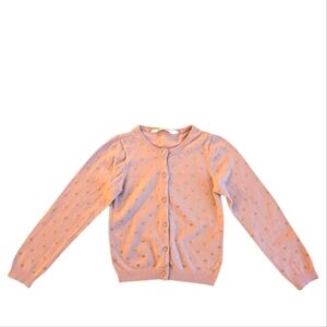 H&M Girls Pink Knit Cardigan with Gold Polka Dots Size 4-6